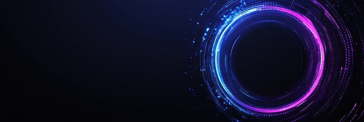 Poster - Digital blue and purple tech circle on a dark background with glowing effects