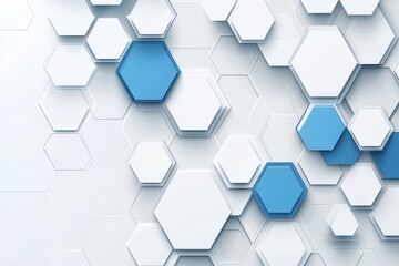 Poster - Abstract graphic layout featuring hexagonal shapes in blue and white tones for advertising