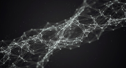 Poster - A complex network of white lines and dots connected against a dark black colored background image view