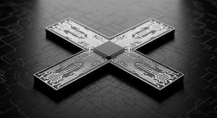 Poster - Cpu forming an x symbol on circuit board: futuristic technology