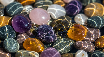 Aufkleber - Wet colorful gemstones are reflecting light and creating beautiful patterns