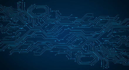 Poster - Blue circuit board pattern with intricate lines and connections representing technology and innovation
