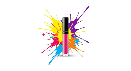 Poster - Pink lip gloss on colorful paint splatter background
