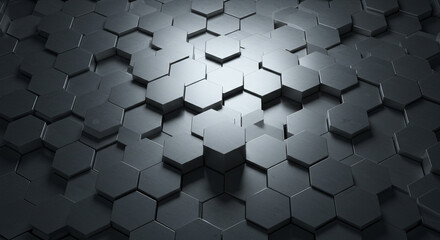 Poster - A close up of a surface covered in grey hexagons in a repetitive geometric pattern design