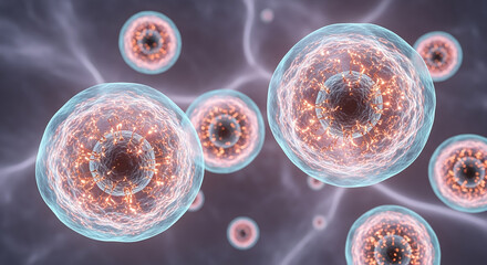 Poster - Microscopic view of cells showing energy flowing through network