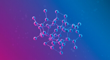 Poster - Abstract molecular structure with pink and blue gradient background science and technology concept