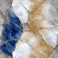 Poster - Luxurious blue-gray marble wallpaper with golden veins enhances any interior decor beautifully SEAMLESS PATTERN