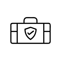 Poster - Line art suitcase with protective shield symbolizing insurance concept  