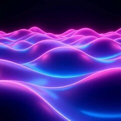Aufkleber - Abstract Neon Landscape with Wavy Surfaces and Vibrant Colors in a Dark Setting