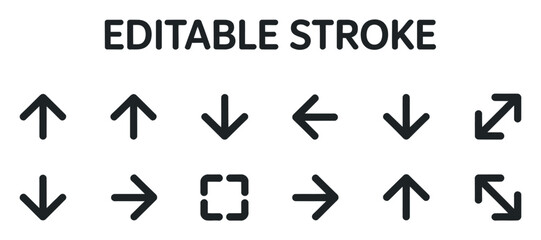 Fototapete - Editable Stroke Set of Basic Arrow Icons