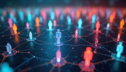 Aufkleber - Colorful network of people icons in digital space. Conceptual illustration of community, connection, technology. Idea of social network, communication, innovative creative collaboration, virtual