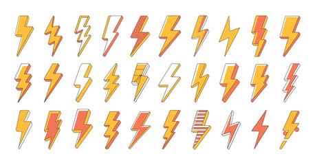 Poster - collection of cute cartoon lightning bolt icons in various designs