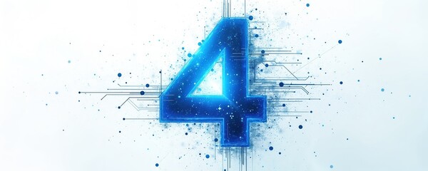 Poster - Abstract blue number 4 with digital art style. Futuristic illustration with particle effects. Concept of modern technology, innovation. Graphic design elements for presentations, web design.
