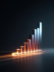 Aufkleber - Stacked Bar Chart With Glowing Light Trails on Dark Background Illustrating Growth and Data Analysis in Modern Graphics