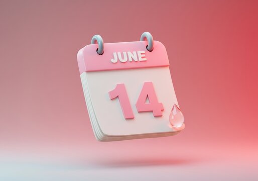 A 3D rendered pink and white desk calendar showing 