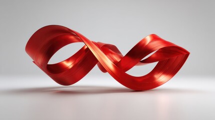Poster - A vibrant red ribbon twists and turns in a captivating infinity shape, resting on a smooth white surface. The minimalist background enhances its striking design and color.