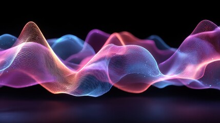 Poster - Colorful sound waves undulate gracefully against a dark background, showcasing dynamic movements and interacting patterns that evoke the essence of music and rhythm.