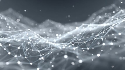 Poster - A swirling formation of interconnected lines and dots creates an abstract visual landscape. The scene features a blend of light and shadow, giving depth to the digital network design.