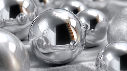 Poster - Polished silver spheres on a monochrome background display stunning reflections and intricate details in high resolution