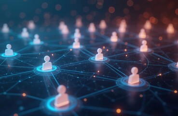 Leinwandbilder - Abstract tech group with network connections. Data flow, social network, cyberspace, business partner concept. Digital web design structure, social connection. Cyberspace, digital net connections.