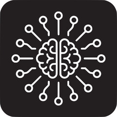 Poster - White brain icon with connections on a black rounded square representing artificial intelligence