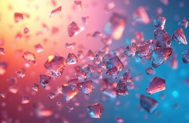 Fototapete - Colorful, dynamic abstract image featuring floating glass shards with vibrant colors. Bright crystals in motion, semi-transparent, dreamy, fantasy, crystal sparkle effect. Beautiful background design