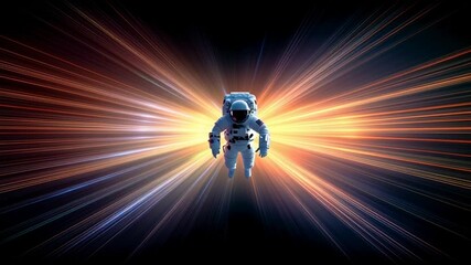 Poster - Astronaut Exploring Cosmic Environment With Colorful Light Trails Generative AI