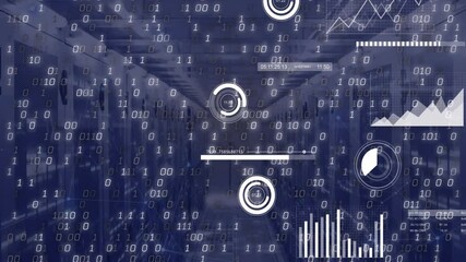 Poster - Binary streams appearing in aisle starting HUD elements displaying real-time metrics over racks