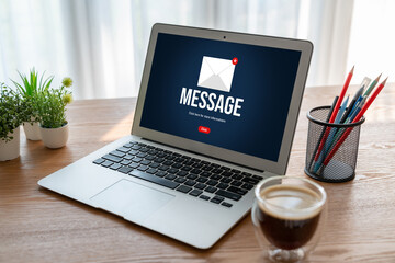 Poster - email notification message showing on computer screen snugly. digital marketing message information 