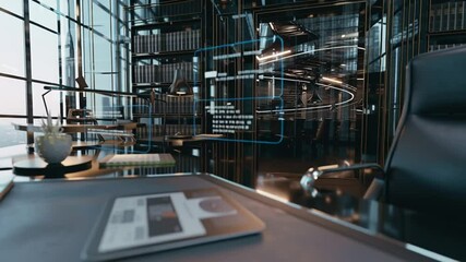Poster - Modern Office Interior With Glass Walls and Sleek Furniture Generative AI