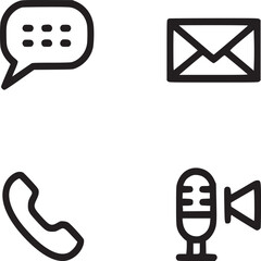 Poster - Illustration of message bubble, email, phone, and microphone icons on a light gray background