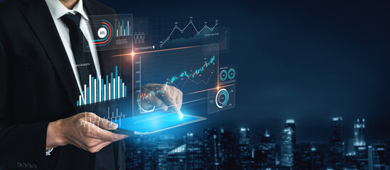 Poster - Data analytics dashboard with charts, indicators, and performance metrics, reveals trends, data analytics drives growth, supports insight, and data analytics improves decisions. Vouch