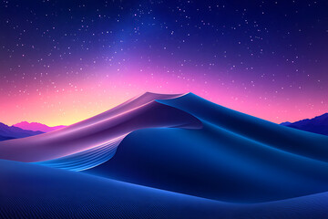 Wall Mural - Dreamy desert landscape with starry sky night scene pink and blue gradient abstract illustration