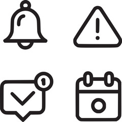 Poster - Four black outline icons arranged on a white background representing notifications and alerts