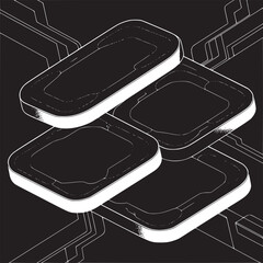 Poster - Isometric view of four stacked black rectangles with white borders on a dark background