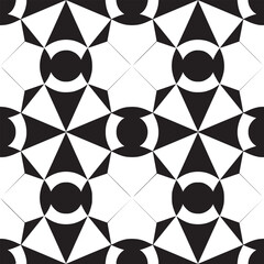 Poster - Geometric pattern with black and white triangles circles and star shapes in a seamless design