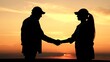 © VIDEO LIFE - agriculture, agreement making deal handshake, work team team, business handshake silhouette, grain talk gesture holding cloudy men, lifestyle cereal professional communication concurrence freelance