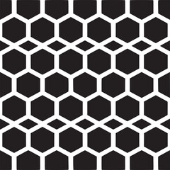 Poster - A repeating pattern of white outlined hexagons on a black background with overlapping sections
