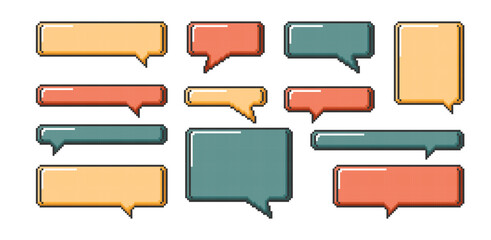 Aufkleber - Set of vibrant pixel icons of  speech bubbles. Retro 8 bit shapes in pixel art.
