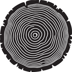 Poster - A black and white illustration of a tree trunk cross section with concentric growth rings visible