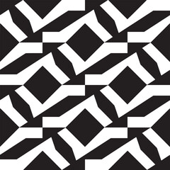 Poster - Repeating pattern of black squares and white angled shapes creating a tessellating design effect