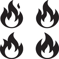 Poster - Four black fire flame icons arranged in a square pattern against a plain white background design element