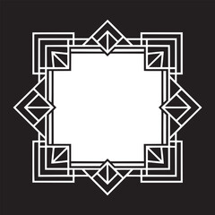 Poster - White art deco frame with geometric shapes on a black background creating a square border design