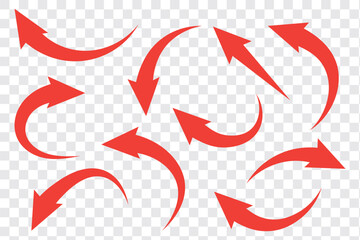 Fototapete - Red ,black Curved arrow set. Curved Arrows sign. Set of curved arrows isolated on white background. arrow twisted in various directions. Collection of pointers. Vector illustration