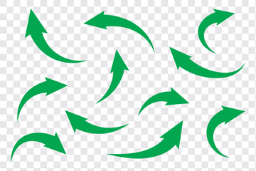 Fototapete - Set of long green curve arrow icon vector . green curve arrow icon set. long arrow icon set. curve arrow vector illustration. Curved or arch arrow icon isolated.