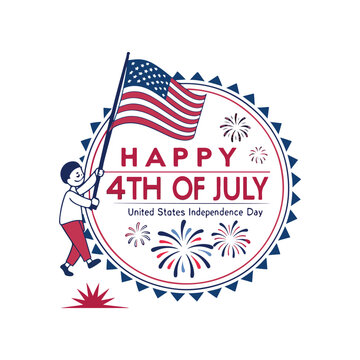 Independence Day greeting card with brush stroke background in United States national flag colors and hand lettering text Happy 4th of July. 