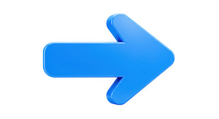 Bright blue 3d arrow pointing to the right isolated on transparent background
