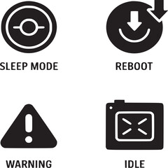 Poster - Illustration of sleep mode reboot warning and idle icons in black and white on a white background
