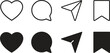 © Mon Amour - Social media user interface icon set. Instagram interface buttons isolated on transparent background. Includes like, comment, share, save, message icons. Vector illustration.