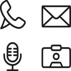 Poster - Four communication icons in a minimalist style including phone email microphone and video call icon